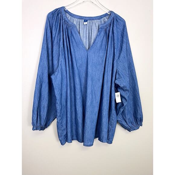 Old Navy Tops - NWT Old Navy Women’s Long Sleeve Chambray Denim Blue Peasant Oversized Size 4X